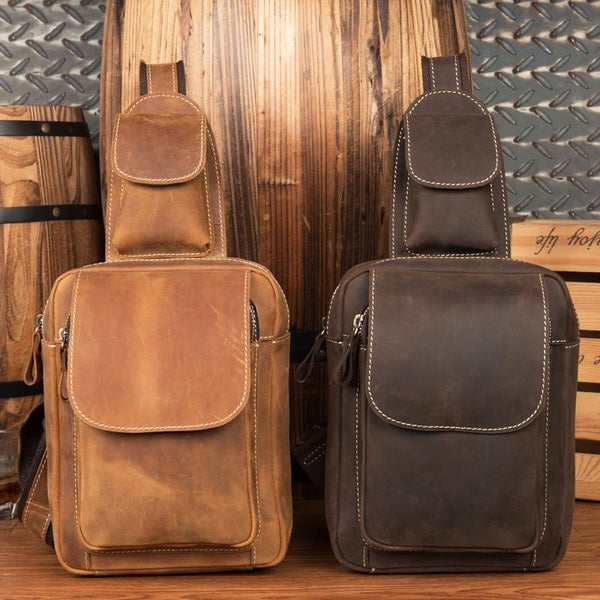 Leather Mens Cool Sling Bag Crossbody Bag - Back View