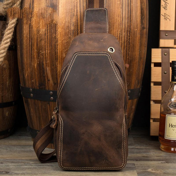 Leather Mens Cool Sling Bag Crossbody Bag - Back View