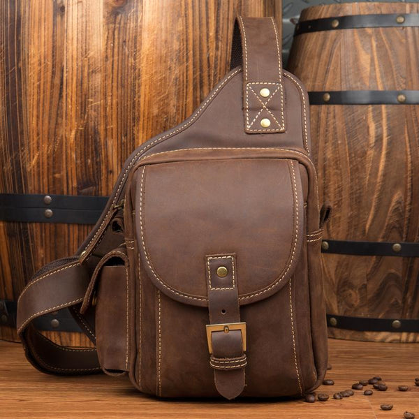 Leather Mens Cool Sling Bag Crossbody Bag - Back View