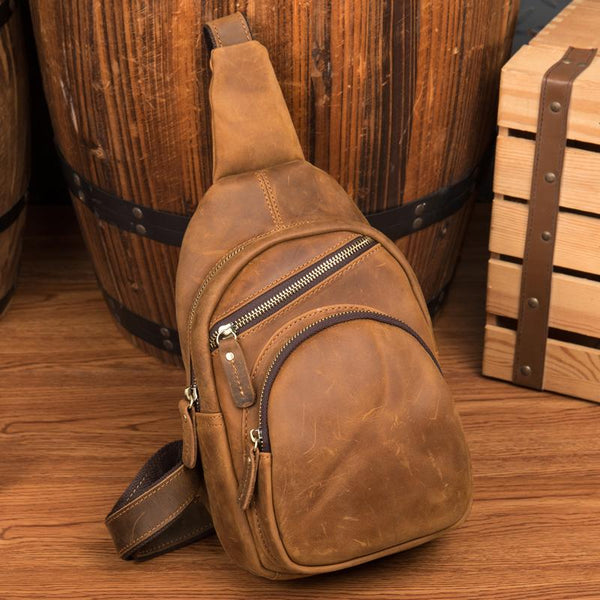Leather Mens Cool Sling Bag Crossbody Bag - Back View