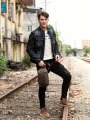 Leather Mens Cool Sling Bag Crossbody Bag Chest Bag for men