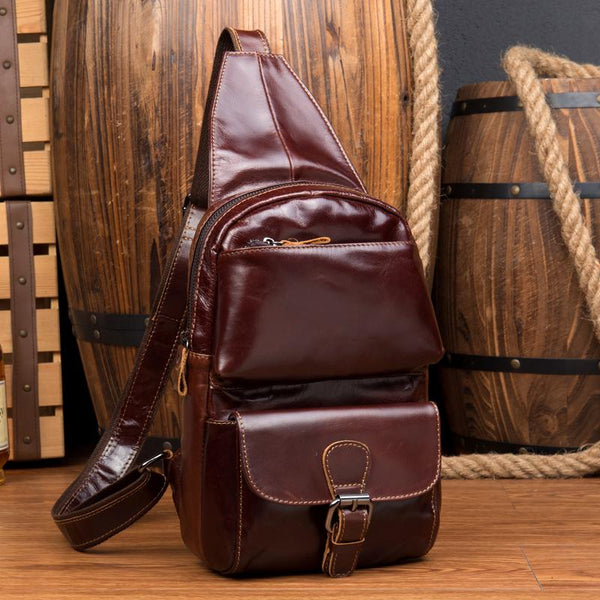 Leather Mens Cool Sling Bag Crossbody Bag - Back View