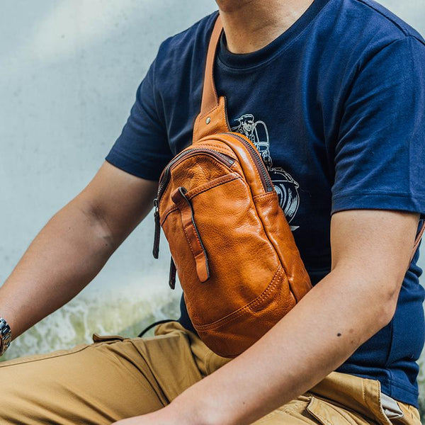Leather Mens Cool Sling Bag Crossbody Bag - Back View