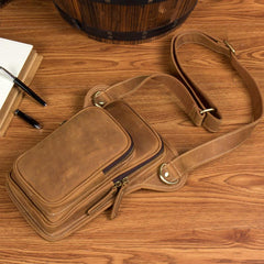 Leather Mens Cool Sling Bag Crossbody Bag Chest Bag for men
