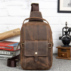 Cool Brown Leather Mens Cool Crossbody Pack Sling Bag Tan Leather Chest Bag for men