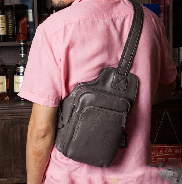 Leather Mens Cool Sling Bag Crossbody Bag - Back View