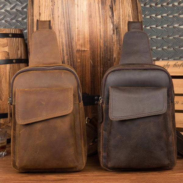 Leather Mens Cool Sling Bag Crossbody Bag - Back View