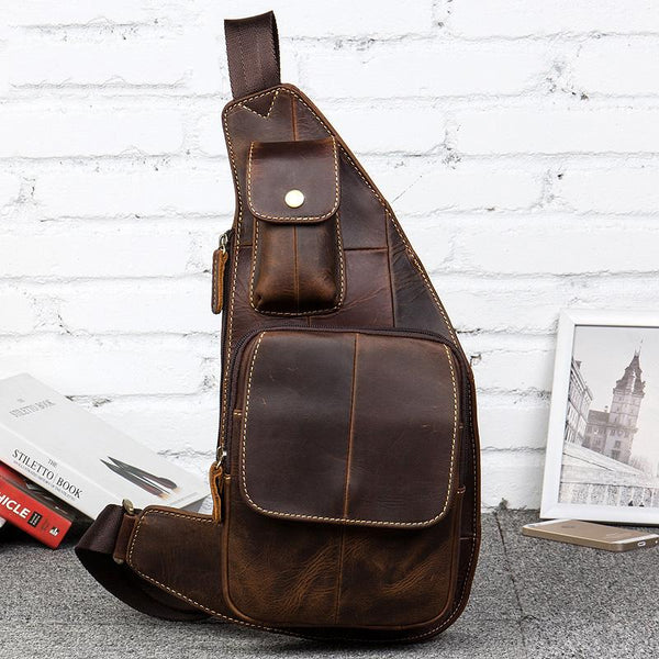 Vintage Brown Leather Mens Cool Chest Bag - Back View
