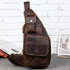 Vintage Brown Leather Mens Cool Chest Bag Sling Bag Tan Crossbody Pack for men
