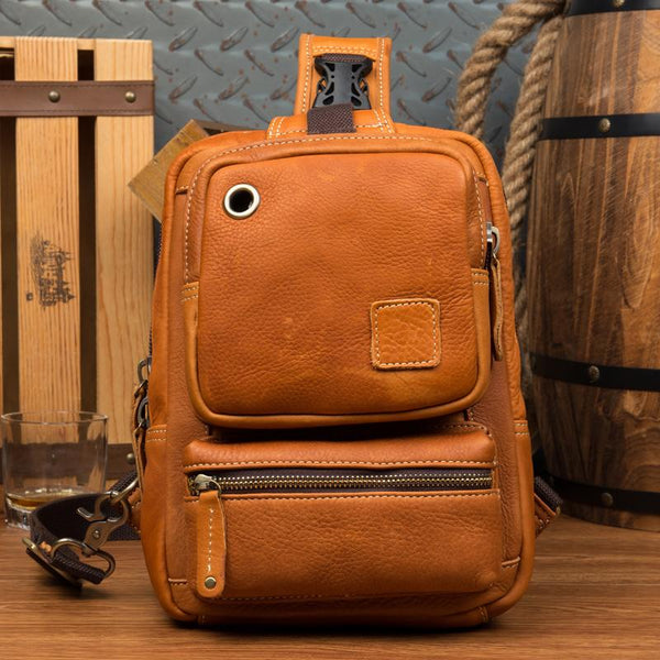 Leather Mens Cool Sling Bag Crossbody Bag - Back View