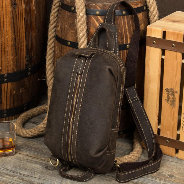 Leather Mens Cool Sling Bag Crossbody Bag - Back View