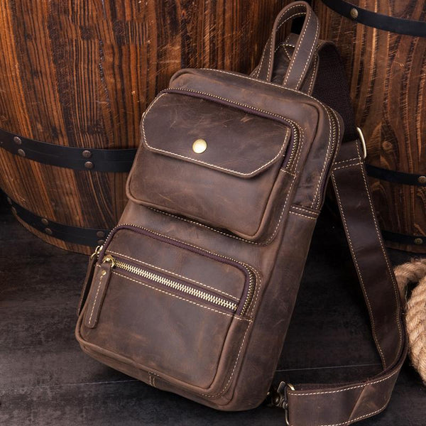 Leather Mens Cool Sling Bag Crossbody Bag - Back View
