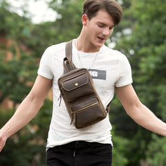 Leather Mens Cool Sling Bag Crossbody Bag Chest Bag for men