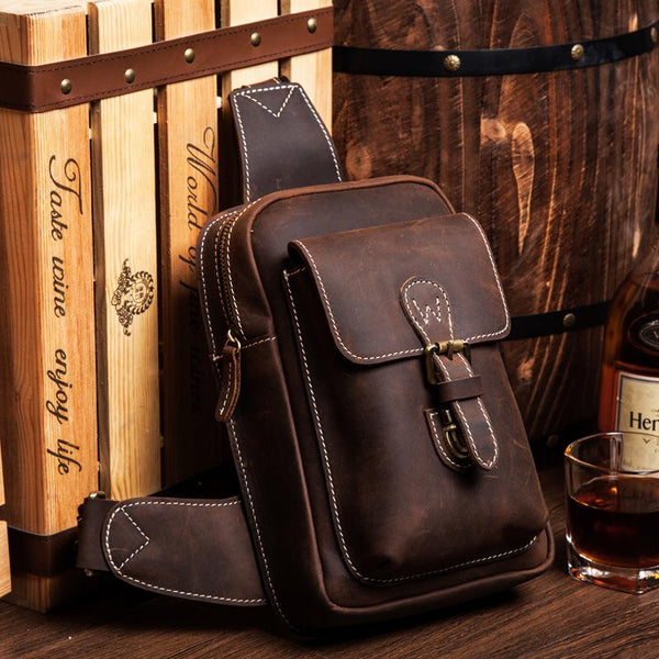 Leather Mens Cool Sling Bag Crossbody Bag - Back View