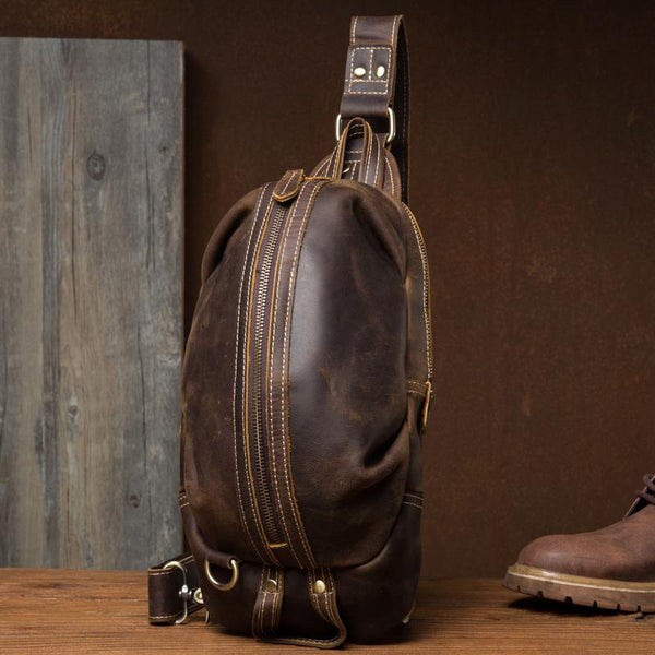 Leather Mens Cool Sling Bag Crossbody Bag - Back View
