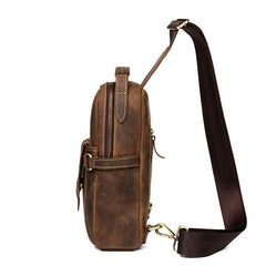 Cool Brown Leather Mens Cool Crossbody Pack Sling Bag Tan Leather Chest Bag for men