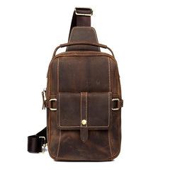 Cool Brown Leather Mens Cool Crossbody Pack Sling Bag Tan Leather Chest Bag for men