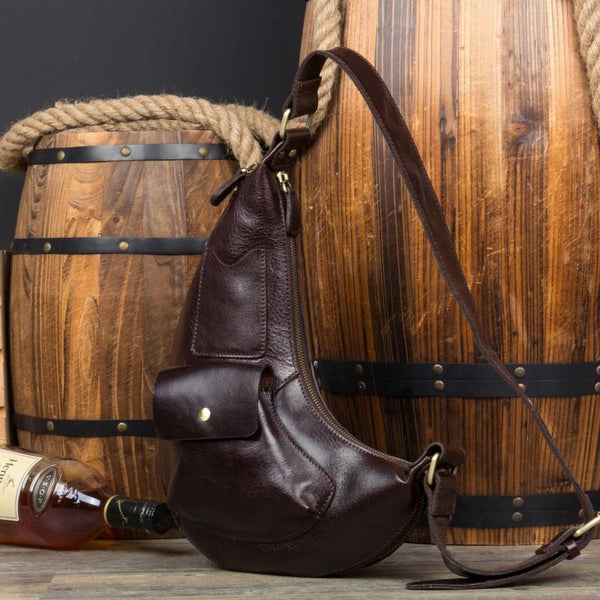 Leather Mens Cool Sling Bag Crossbody Bag - Back View