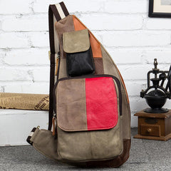 Vintage Brown Leather Mens Cool Chest Bag Sling Bag Tan Crossbody Pack for men