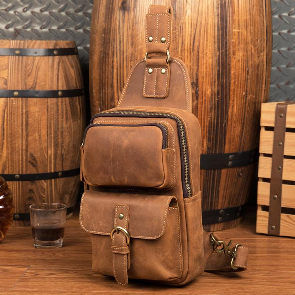 Leather Mens Cool Sling Bag Crossbody Bag - Back View