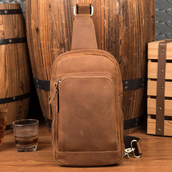 Leather Mens Cool Sling Bag Crossbody Bag - Back View
