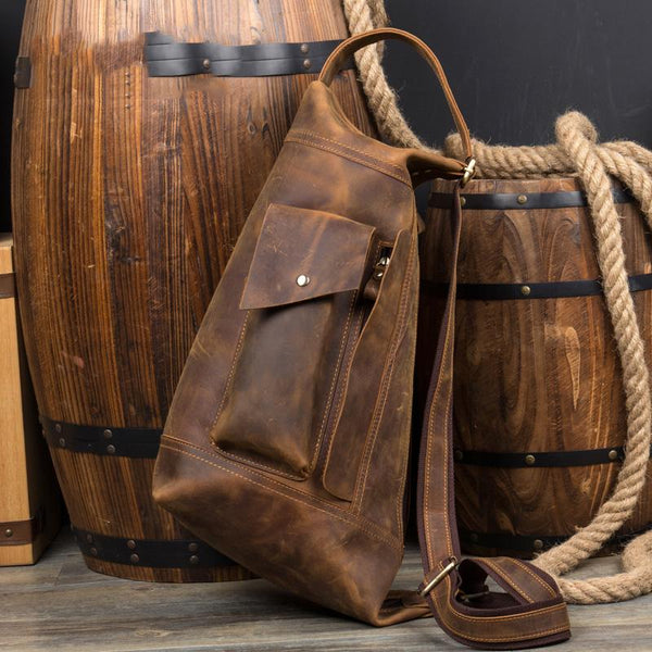 Leather Mens Cool Sling Bag Crossbody Bag - Back View