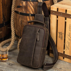 Cool Brown Leather Mens Cool Sling Bag Brown Crossbody Pack Leather Chest Bag for men