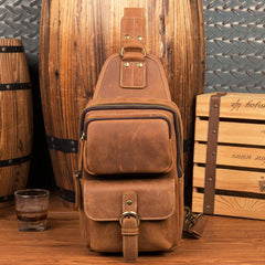 Leather Mens Cool Sling Bag Crossbody Bag Chest Bag for men