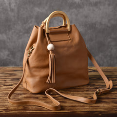 Leather Women Bucket Bag Handbag Shoulder Bag For Women with Tassels