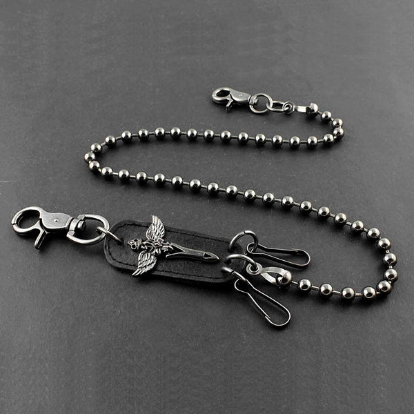 Solid Stainless Steel Long Bead Sword Wallet Chain Cool Punk Rock Biker Trucker Wallet Chain Trucker Jean Chain for Men
