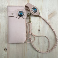 Cool Leather Mens Biker Chain Wallet Handmade Long Biker Wallet with Chain
