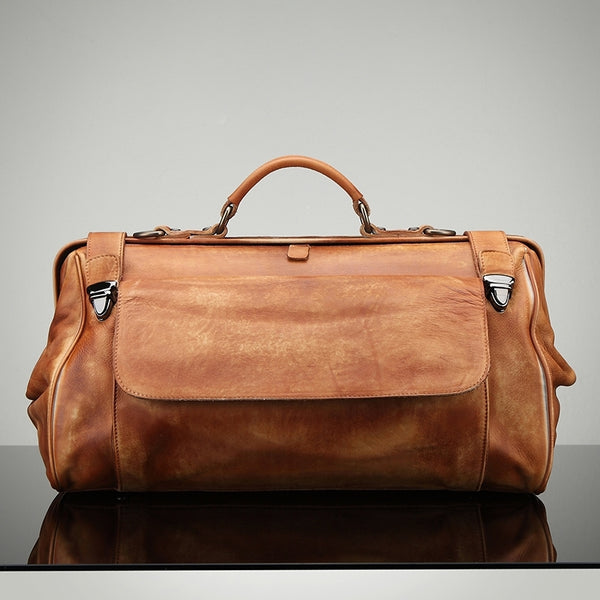 Vintage Leather Mens Large Doctor Bag Weekender Bag Doctor Travel Bag Duffle Bag for Men