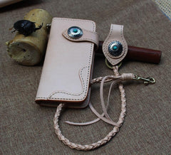 Cool Leather Mens Biker Chain Wallet Handmade Long Biker Wallet with Chain