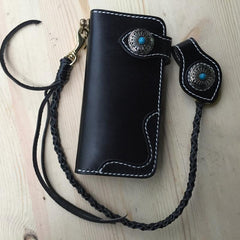 Cool Leather Mens Biker Chain Wallet Handmade Long Biker Wallet with Chain