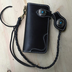 Cool Leather Mens Biker Chain Wallet Handmade Long Chain Wallets with Chain