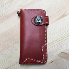 Cool Leather Mens Biker Chain Wallet Handmade Long Biker Wallet with Chain