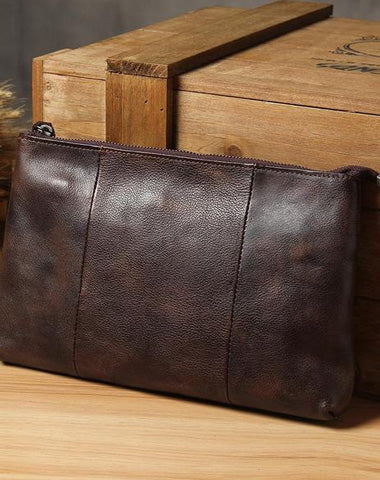Cool Leather Mens Clutch Wallet Wristlet Wallet Vintage Zipper Clutch for Men
