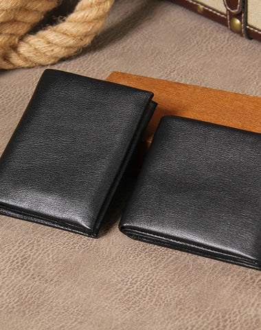 Leather Mens Black Small Leather Wallet Men Small Wallets Bifold for Men