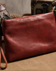 Leather Mens Clutch Wristlet Wallet Brown Zipper Clutch Wallet for Men