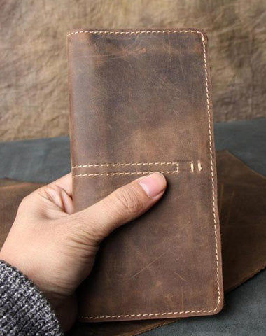 Vintage Leather Long Wallets for men Trifold Men Long Wallet
