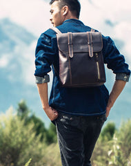 Vintage Brown Leather Mens Travel Backpack Work Backpack for Men