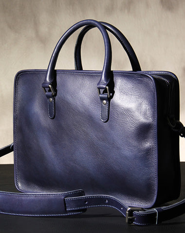 Leather Mens Blue Briefcase Shoulder Bag Handbag Work Bag Laptop Bag for Men