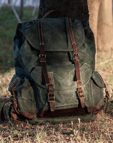 Cool Mens Waxed Large Canvas Backpack Travel Canvas Backpack for Men