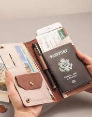 Leather Men Travel Wallet Passport Wallet Bifold Long Wallets for Men