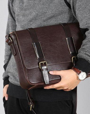 Handmade Leather Mens Cool Shoulder Bag Messenger Bag Cycling Bag for men