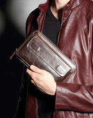 Vintage Leather Mens Wristlet Wallet Long Clutch Wallet for Men
