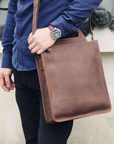 Vintage Mens Coffee Handbag Leather Cool Shoulder Bag for Men