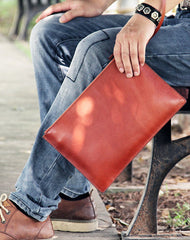 Leather Mens Clutch Wristlet Wallet Black Zipper Clutch Wallet for Men