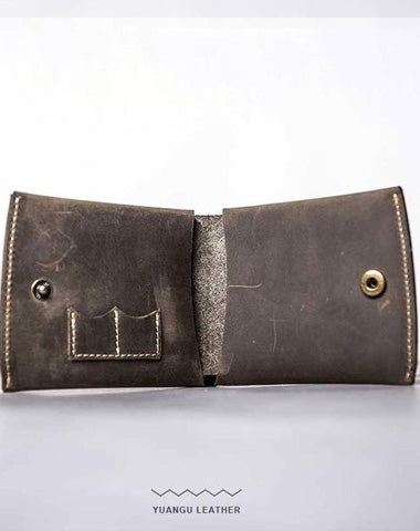 Handmade Vintage Leather Men Small Bifold Wallet billfold Wallet for Men