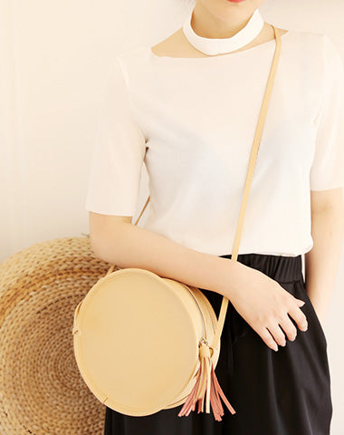 Stylish LEATHER WOMENs Circle Purse Round SHOULDER BAGs Purse FOR WOMEN